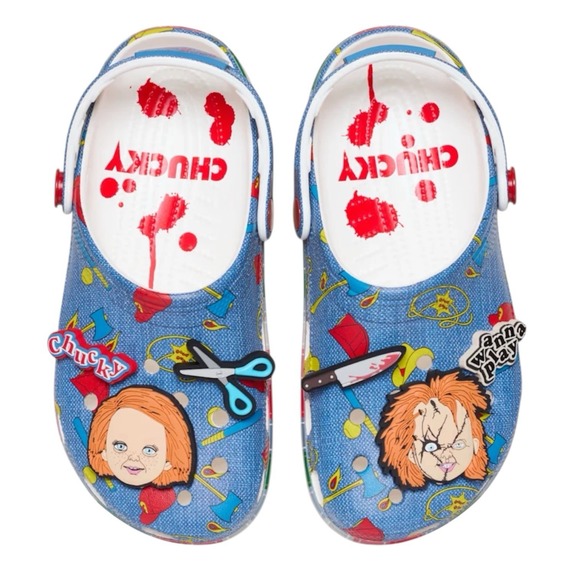 Crocs Chucky Classic Clogs‎ Mens Size 12 Blue Halloween Horror Slip On Shoes - Picture 2 of 5